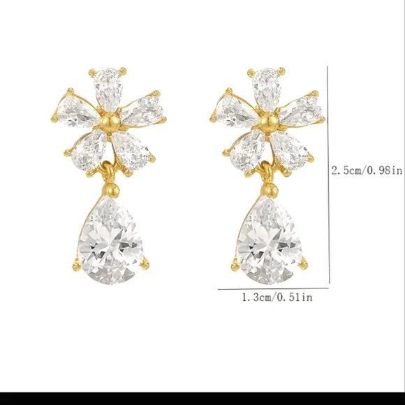 Flower Tear Drop Earrings - Picture 4 of 5